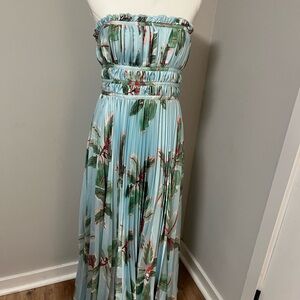 Hutch Blue Accordion Strapless Floral Maxi Dress